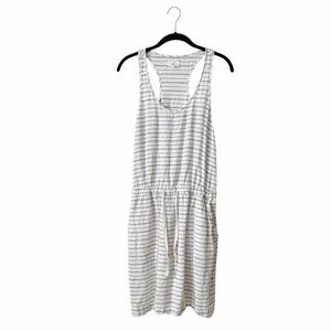 Lou & Grey Tank Dress Womens Size S Cream Gray Striped Linen Pockets Beach Light